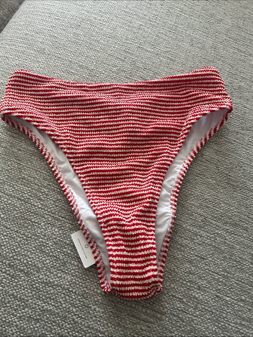 Rhythm Red and White Textured Stripe Bikini Bottom